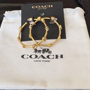 COACH Gold Bamboo-Style Multi-Colored Stone Hoop Earrings